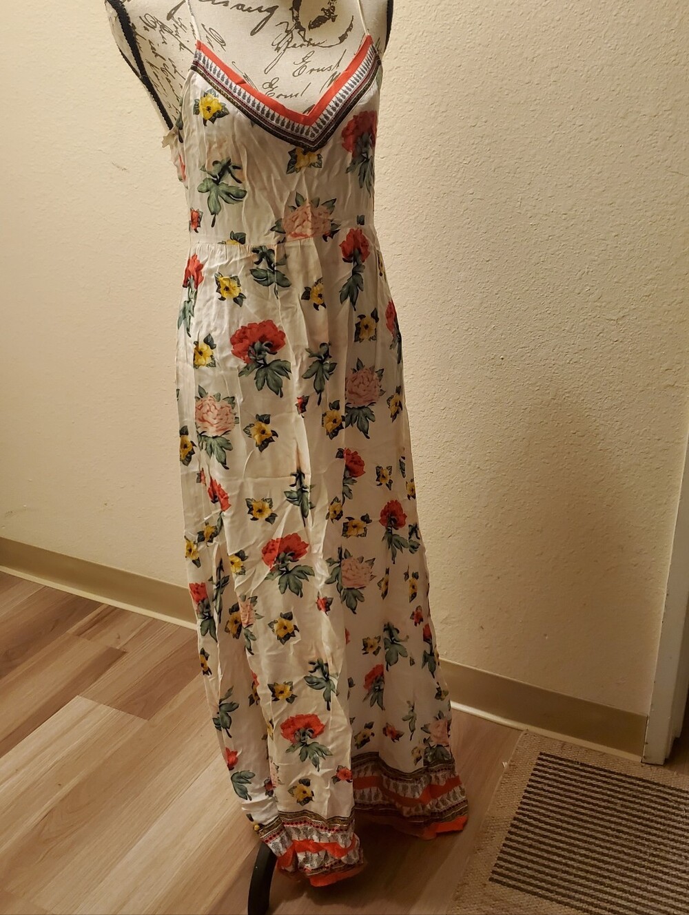 H&M COACHELLA Floral Sleeveless Summer Dress in Cream with Pink & Yellow Blooms